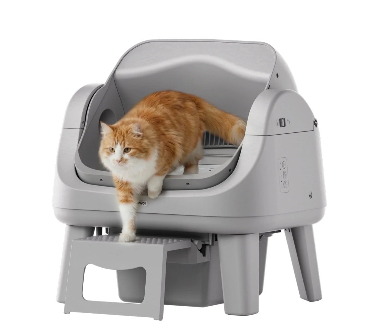 petpivot as12 automatic cat litter box self-cleaning with safety protection, liners, front entry step included, full grey