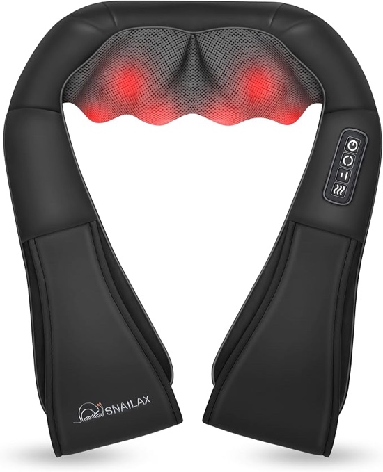 snailax shiatsu neck and shoulder massager - back massager with heat, deep kneading electric massage pillow for neck, back, shoulder,foot,body coal black 1 count (pack of 1)