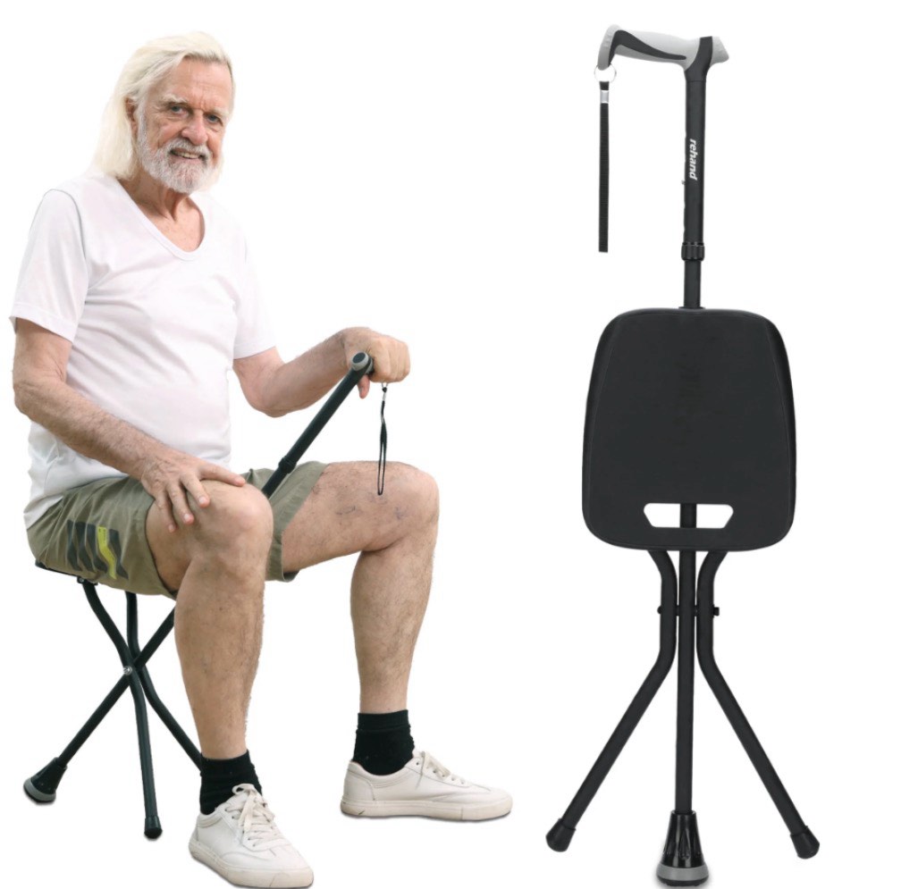 rehand walking canes with seat 350 lb capacity,lightweight foldable adjustable aluminum walking stick chair for men & women seniors,black