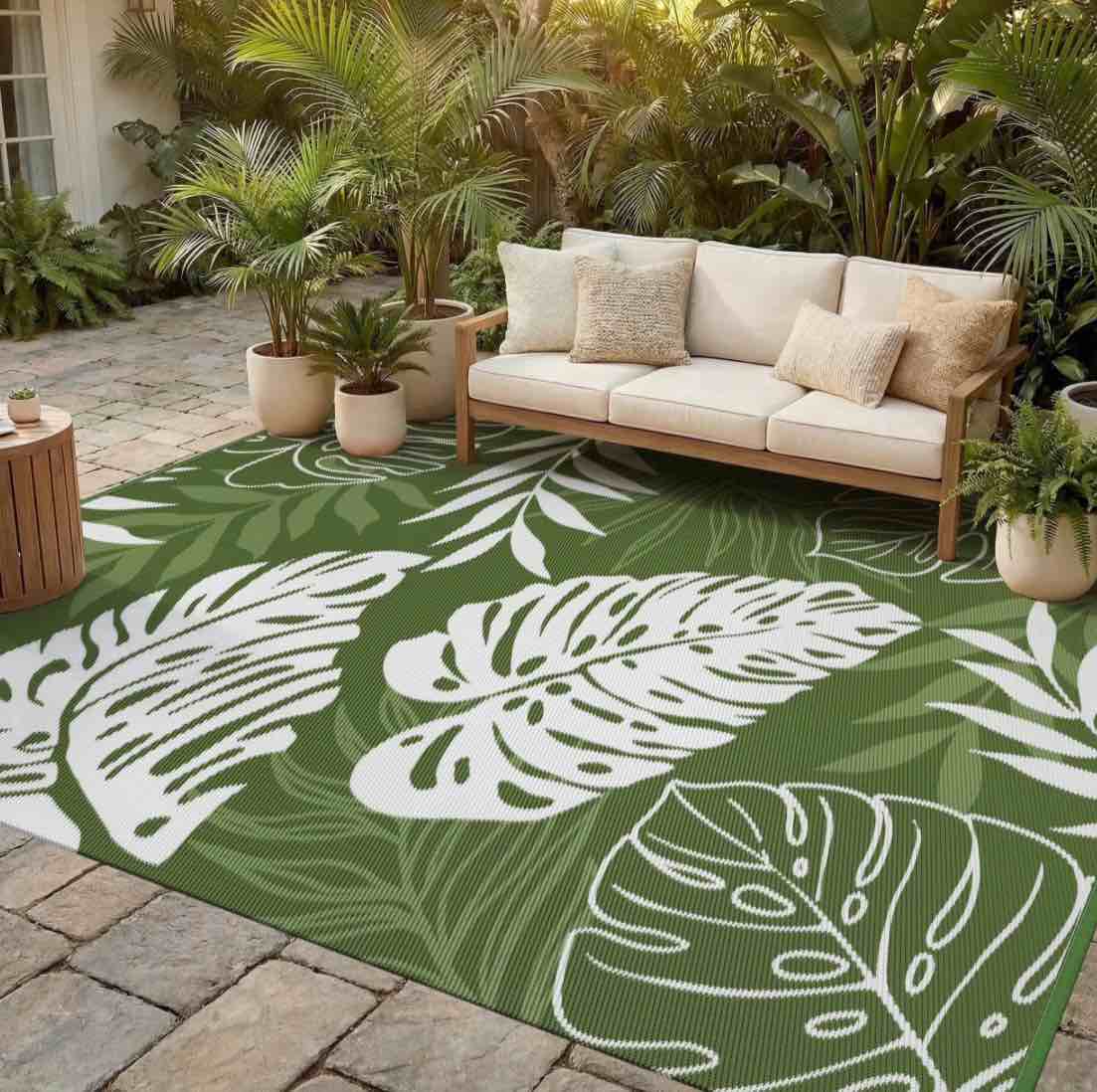 sixhome outdoor rug 9'x12' waterproof reversible patio rug boho geometric indoor outdoor rugs lightweight plastic straw ourdoor carpet for rv camping deck balcony modern porch decor green