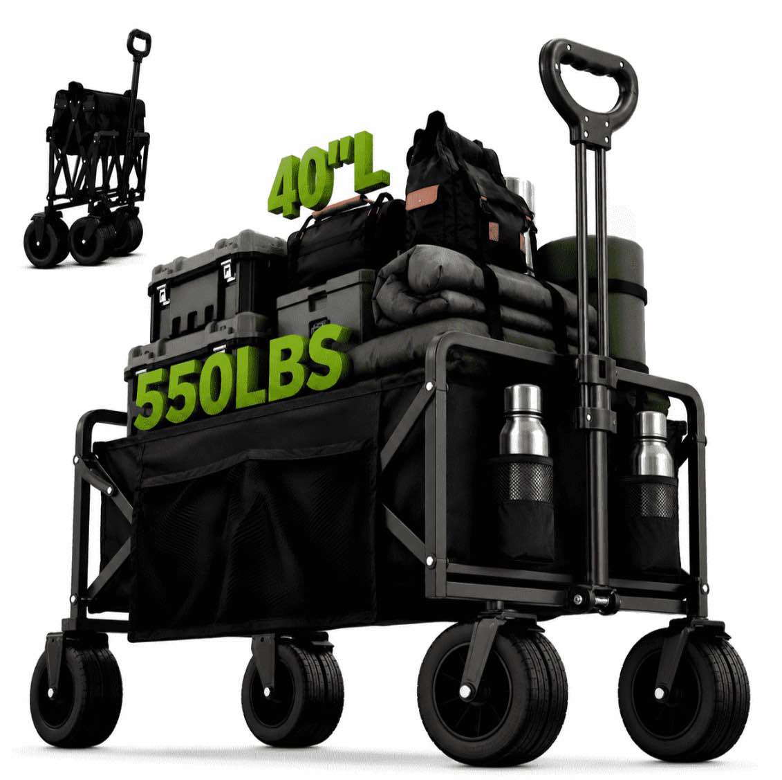 ansfil collapsible wagon with wheels, wagons carts foldable wagon cart with flexible handle, folding utility heavy duty wagons carts for grocery shopping garden