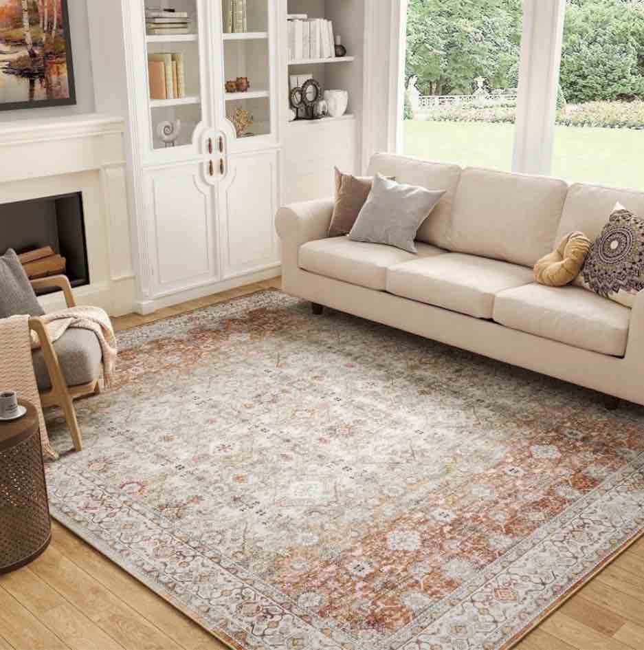 sixhome 9 x12  area rugs for living room washable rugs ombre vintage floral living room rug aesthetic carpet soft large rugs for bedroom dining room office retro home decor tan and orange