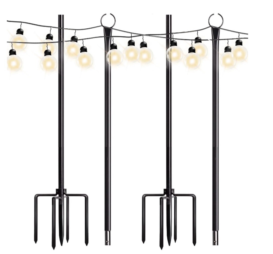 walensee string light poles with hook  9.4ft lights hanger with 5-prong for patio christmas wedding 2 pack