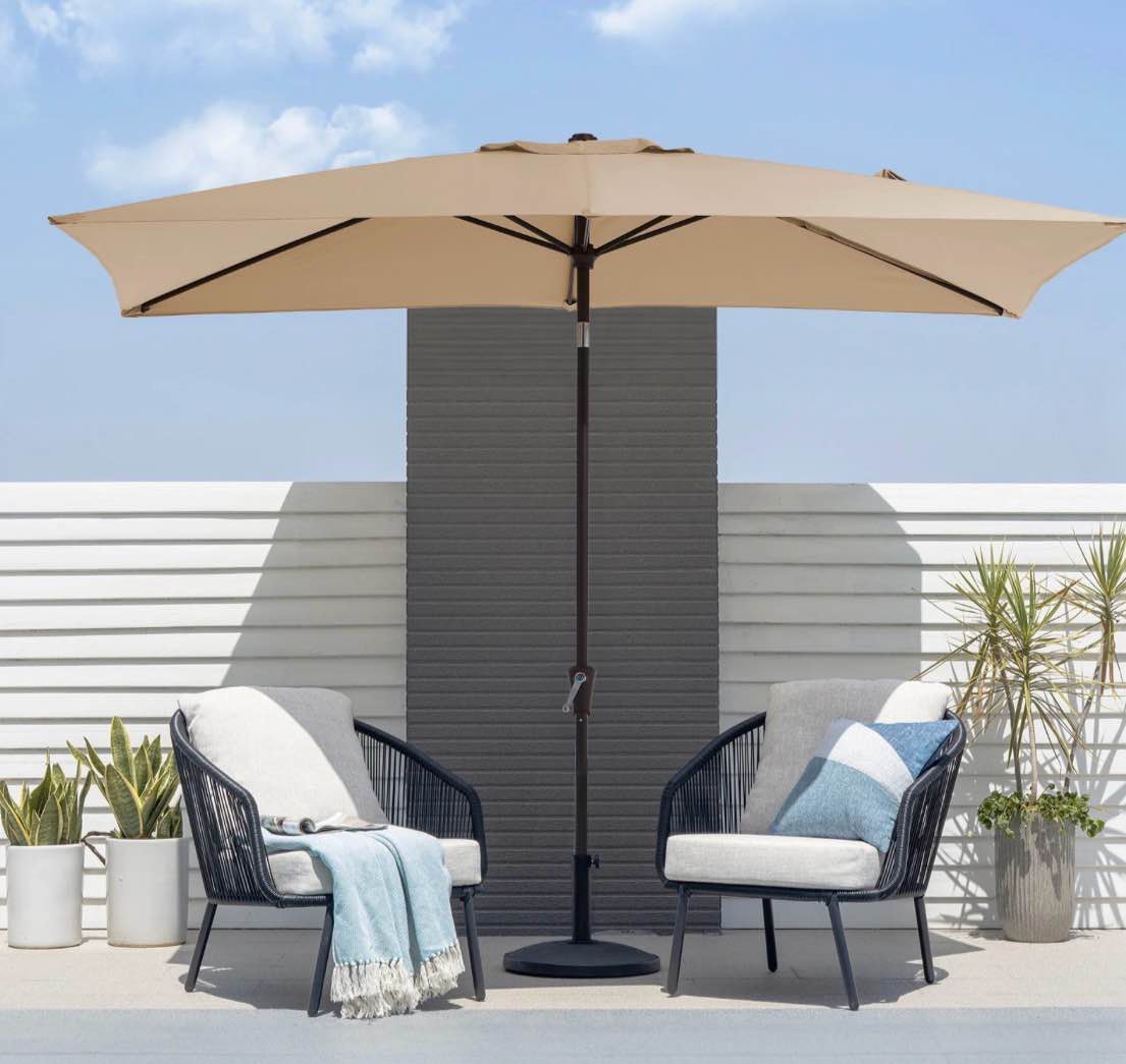 fundaze 6.5' x 10' rectangular patio umbrella w/ crank, 8 sturdy ribs, outdoor shade for chair table deck garden patio poolside balcony backyard, beige