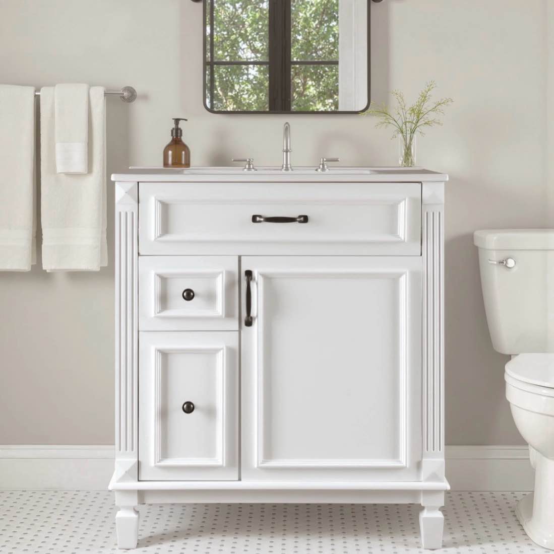 edx 30-inch bathroom vanity cabinet, freestanding modern cabinet vanity with sink, 1 soft-closing doors & 3 drawers,white