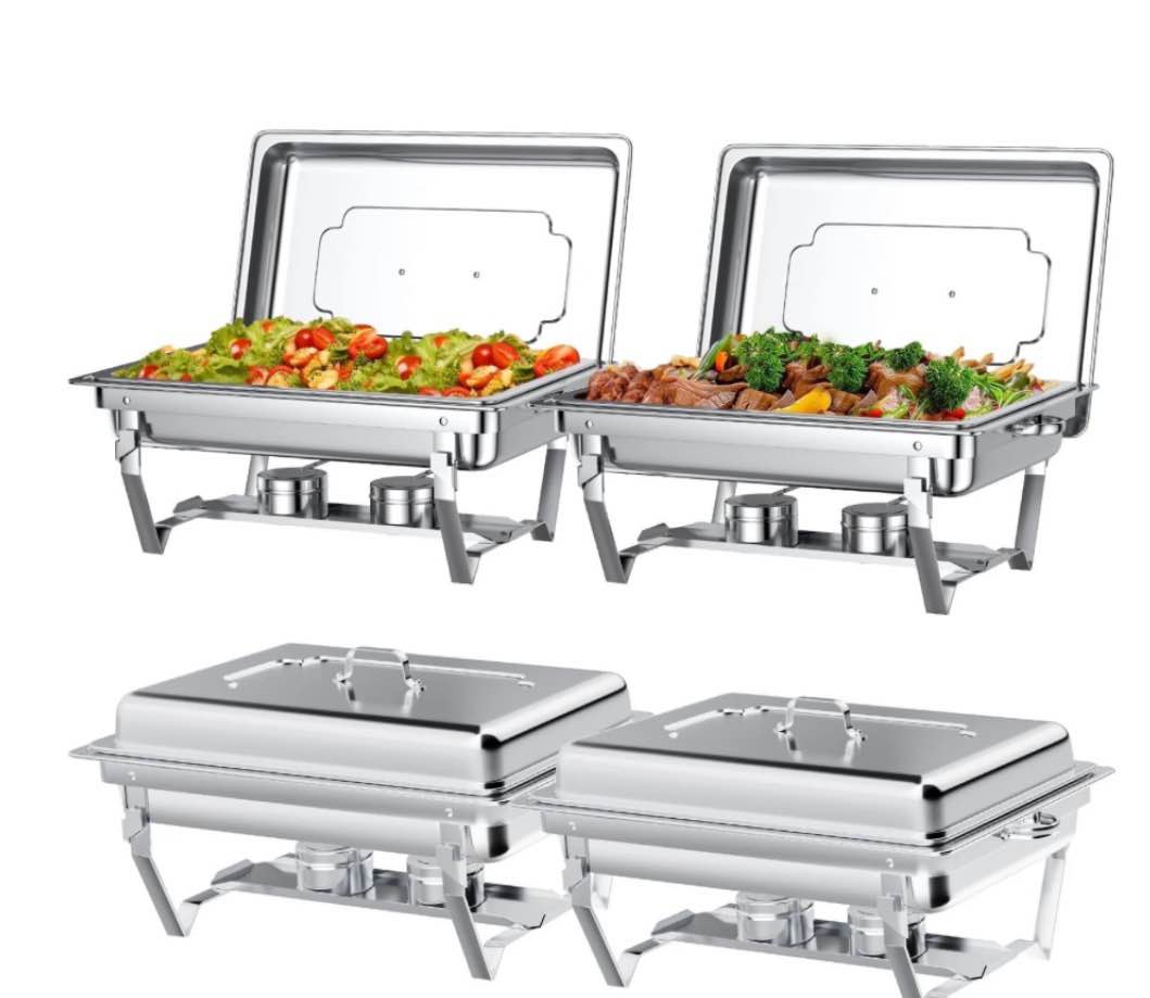 chafing dish buffet set 4 pack: tinana 8qt stainless steel chafing dishes for buffet chafers and buffet warmers sets for parties events wedding camping dinner