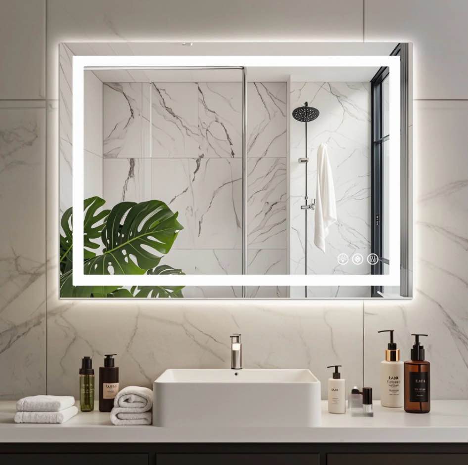 edx 24 x32 anti-fog led bathroom mirror with dual light source and three lighting modes white