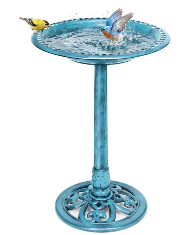 specstar bird bath 28 inch height polyresin lightweight antique outdoor garden birdbath blue