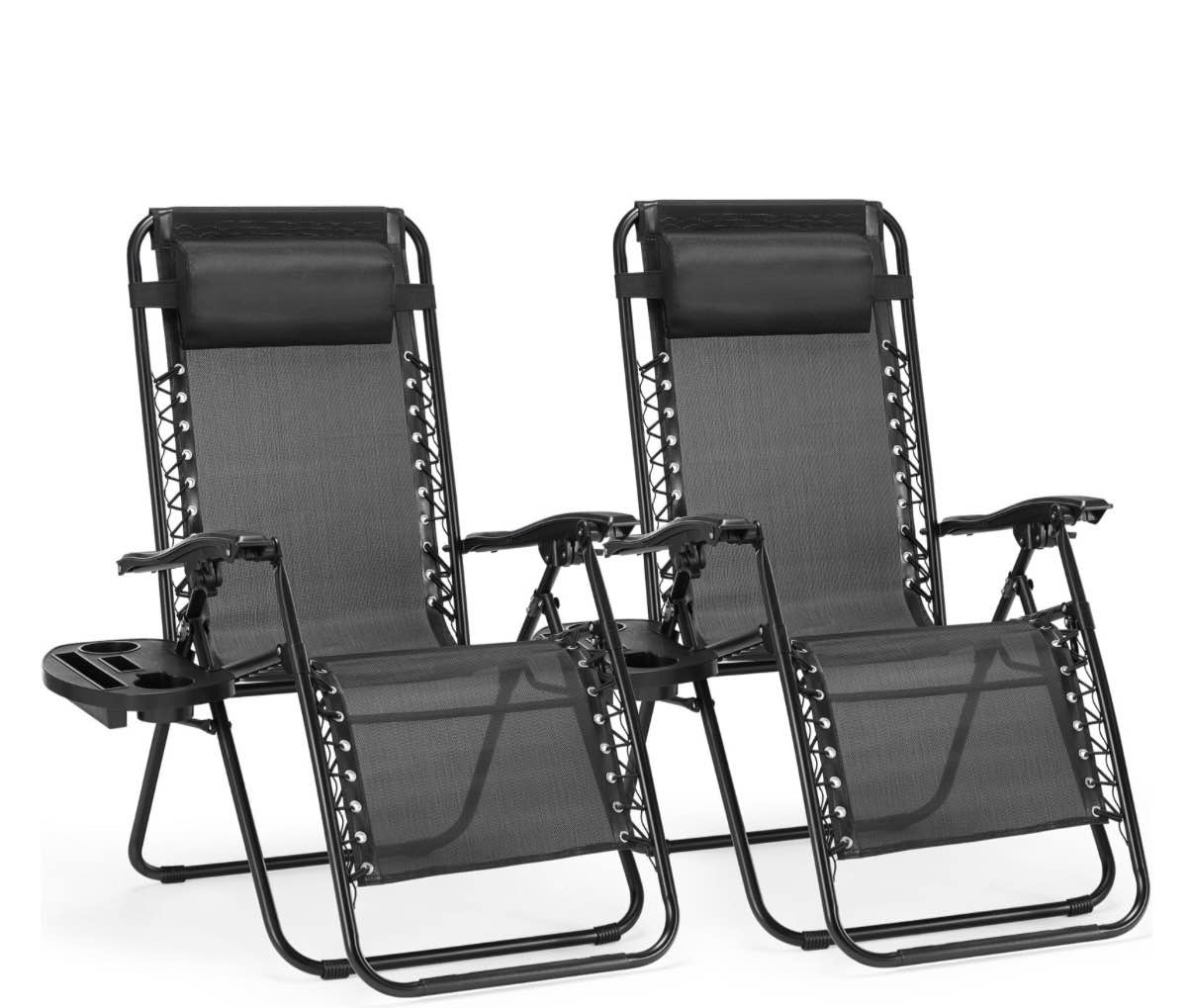 concetta 2 zero gravity lounge chairs, foldable reclining camping for patio, lawn, beach, black