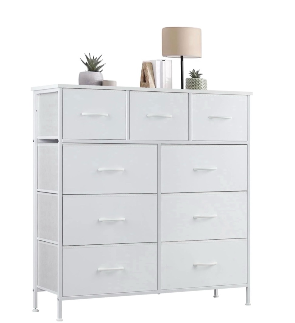 concetta 9-drawer fabric dresser storage chest for bedroom, closet, storage furniture for adults, white