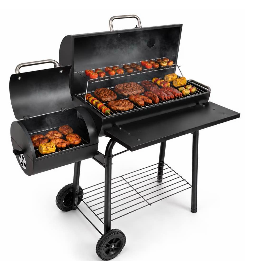 laravist charcoal offset smoker grill, dual-zone bbq with thermometer & wheels, family-size 512 sq.in