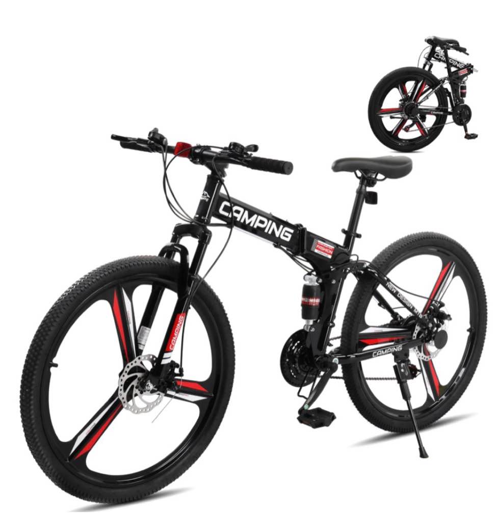 zimtown 26" folding mountain bike, shimano 21 speed mtb bicycle for adults, black