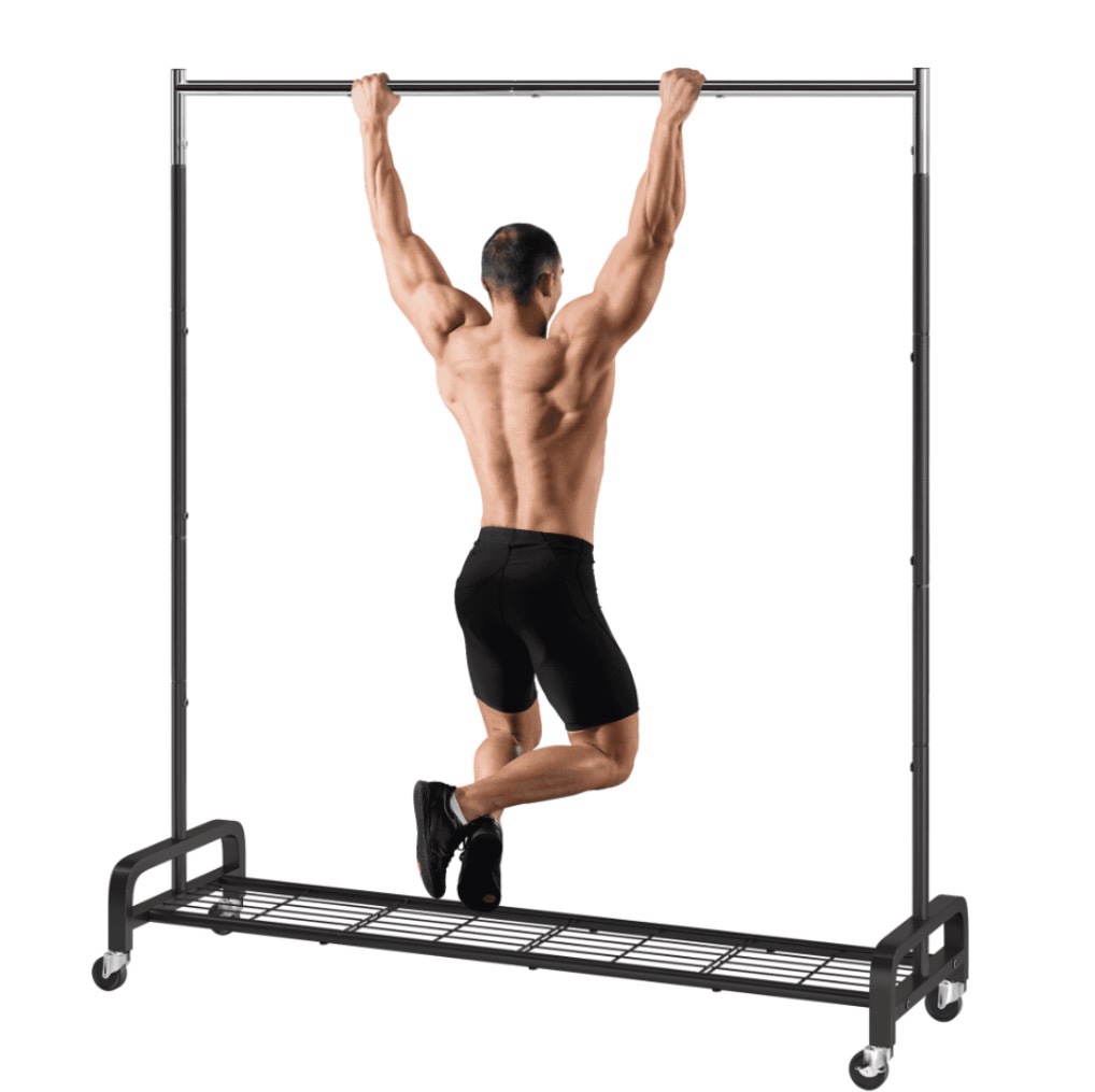 mr ironstone heavy duty clothes rack rolling garment rack with lockable wheels and bottom shelf metal closet organizer for bedroom laundry silver