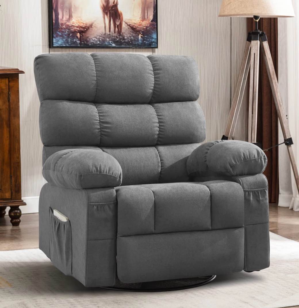jonpony swivel rocker recliner chair, ergonomic lounge chair for living room,small spaces with rocking function,360° swivel,side pocket,gray