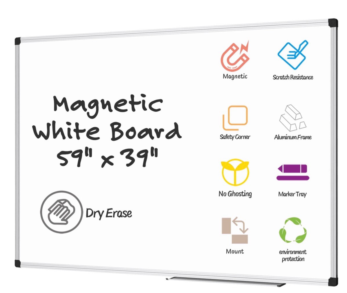 agcan white board 59" x 39" magnetic dry erase board 5'x3' extra large marker whiteboard for wall