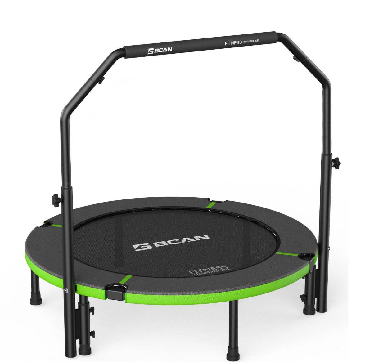 bcan 40" foldable trampoline, fitness rebounder with adjustable foam handle, exercise trampoline for adults/kids indoor/garden workout max load 330lbs