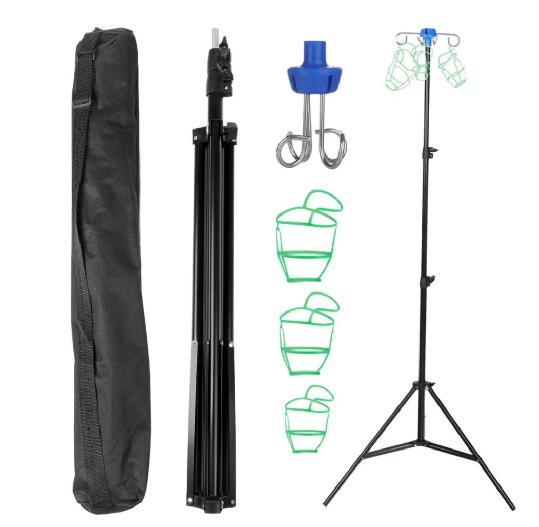 portable mobile iv pole stand retractable collapsible intravenous tripod drip bag stand with 4 hooks 3 net bags & 1 storage bag for hospitals clinics home care