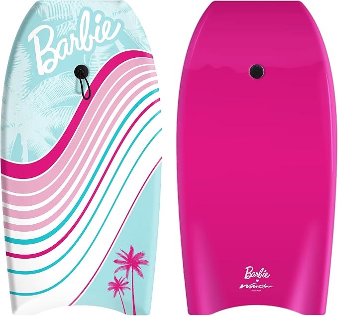 barbie™ signature 36in bodyboard by wavestorm | graphic top deck with high density slick bottom | for kids and adults |foam construction with accessories |,light blue