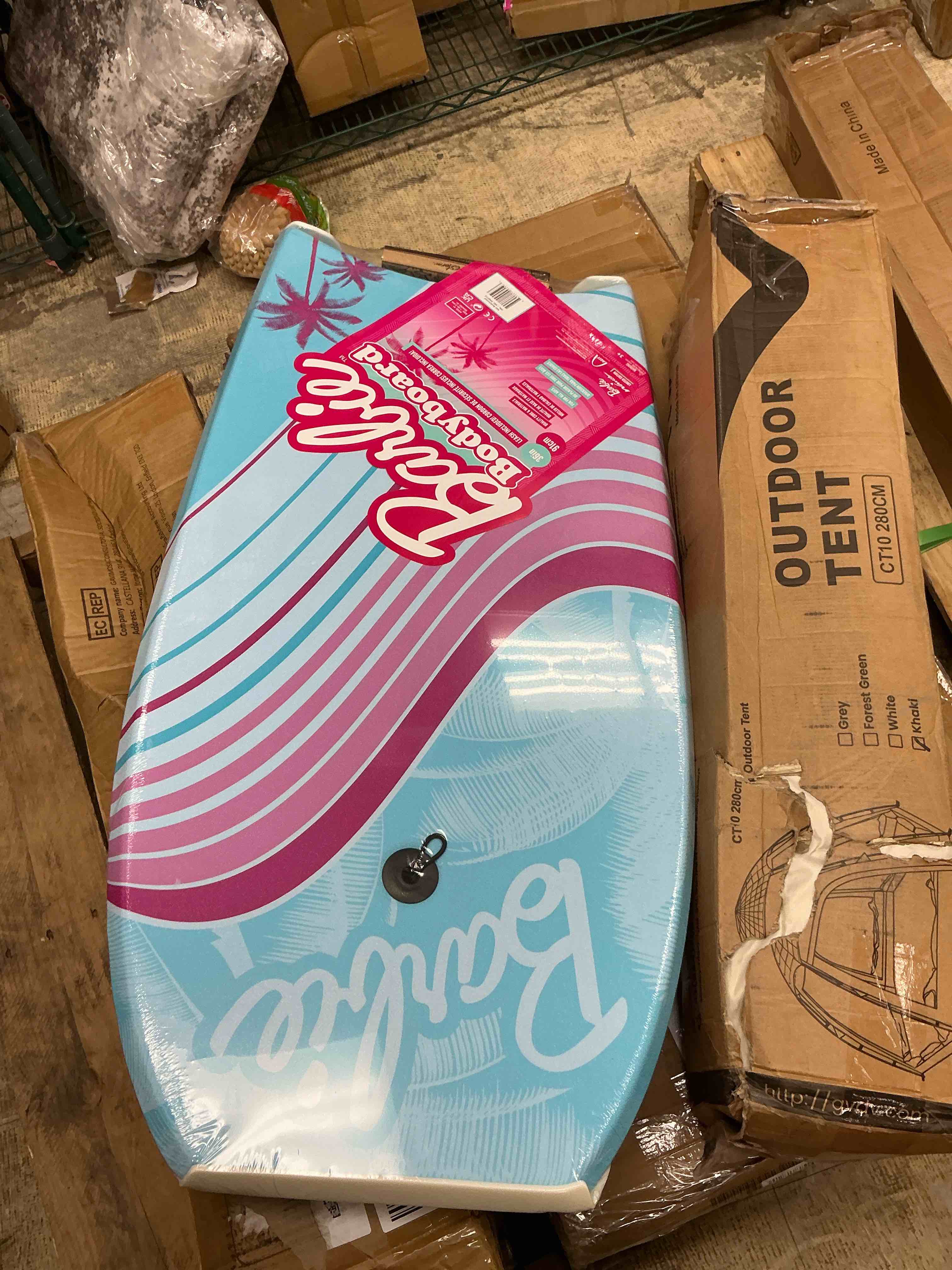Condition photo showing New/Like New for barbie™ signature 36in bodyboard by wavestorm | graphic top deck with high density slick bottom | for kids and adults |foam construction with accessories |,light blue