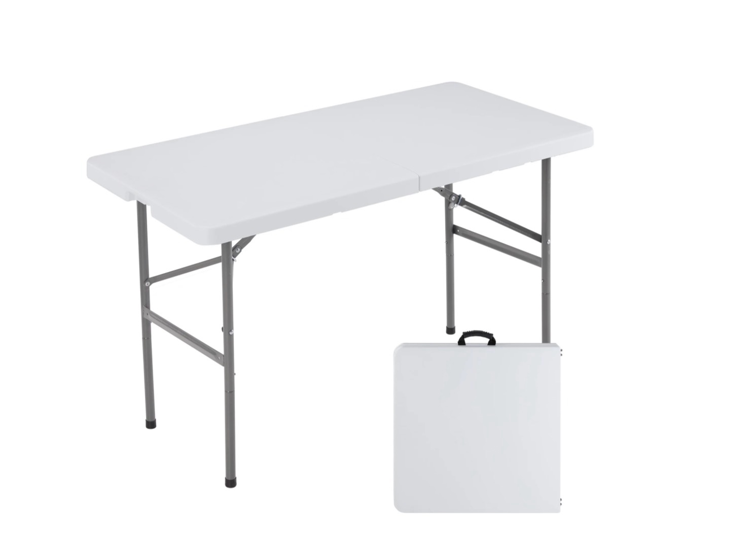 edx 4ft folding table, outdoor indoor heavy duty portable with carrying handle for camping, white,23.62"w x 48.03"d x 29.13"h