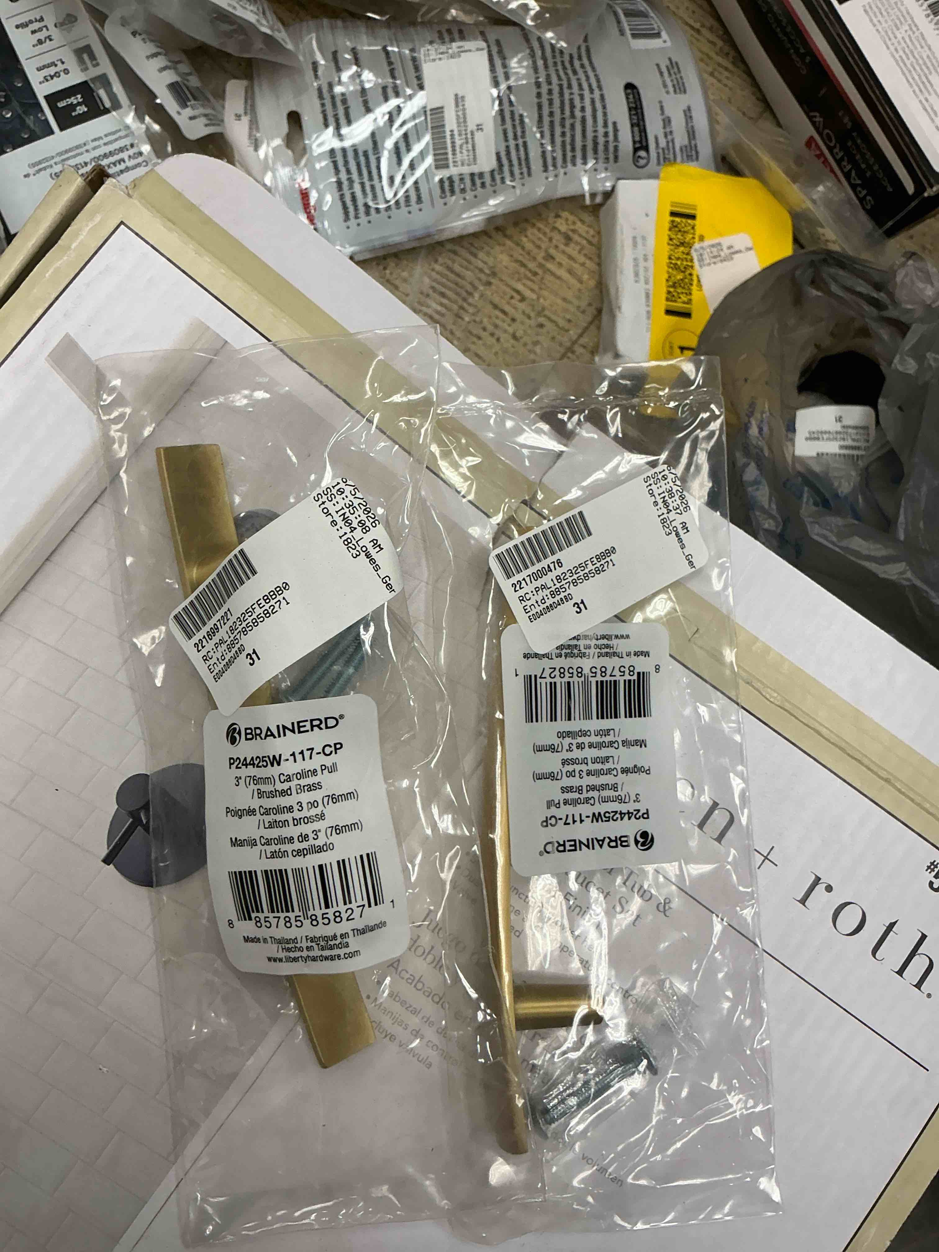 Condition photo showing New/Like New for allen + roth amelia 3-in , 76mm center to center brushed brass arch bar drawer pull