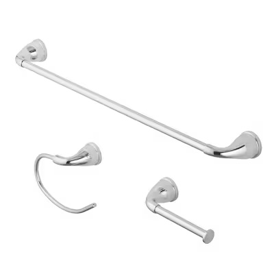 project source 3 -piece dover chrome decorative bathroom hardware set towel bar, toilet paper holder, towel ring included