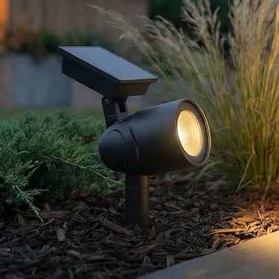 lumens matte black warm white solar led spot light