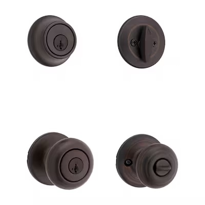 kwikset cove venetian bronze exterior single-cylinder deadbolt and keyed entry door knob