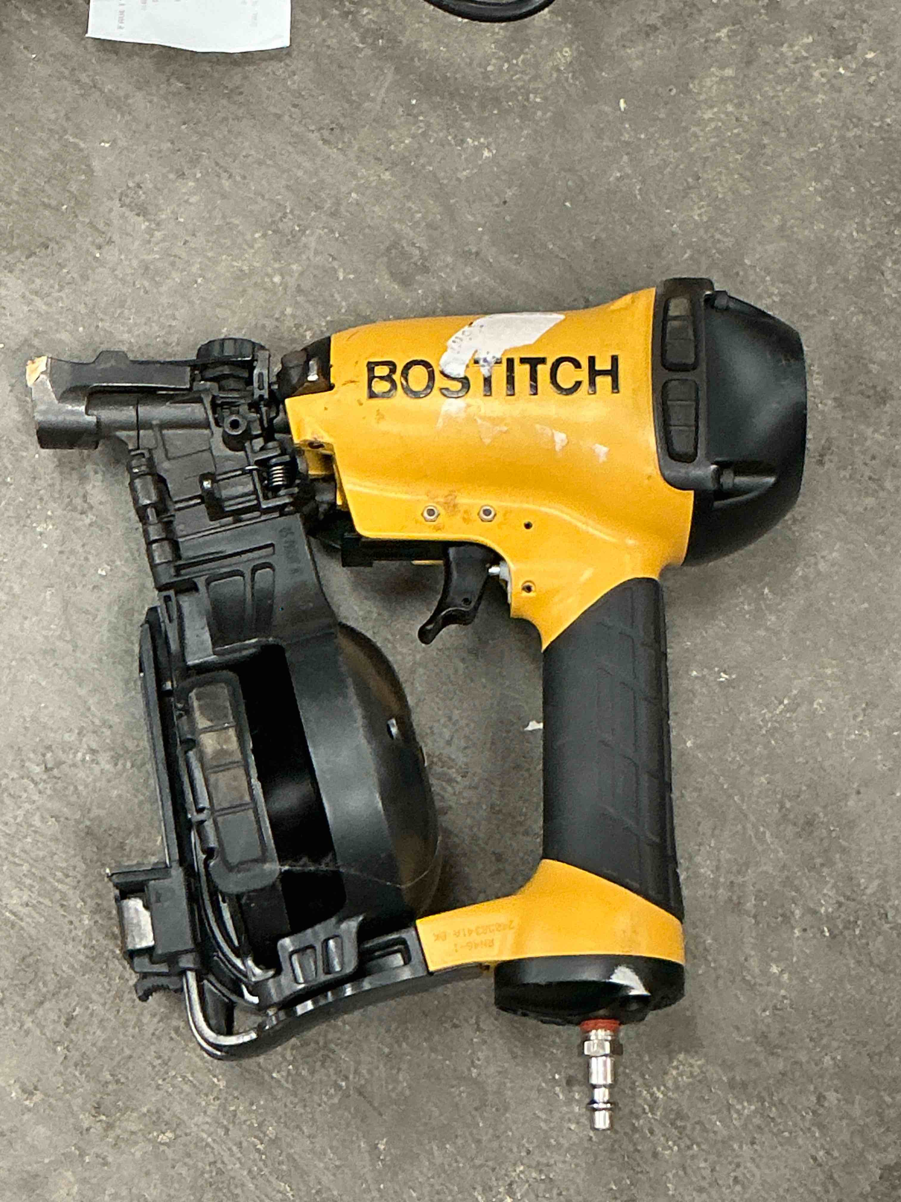 Condition photo showing As Is for bostitch 10-gauge 15-degree corded roofing nailer & 15-gauge 15-degree pneumatic roofing nails
