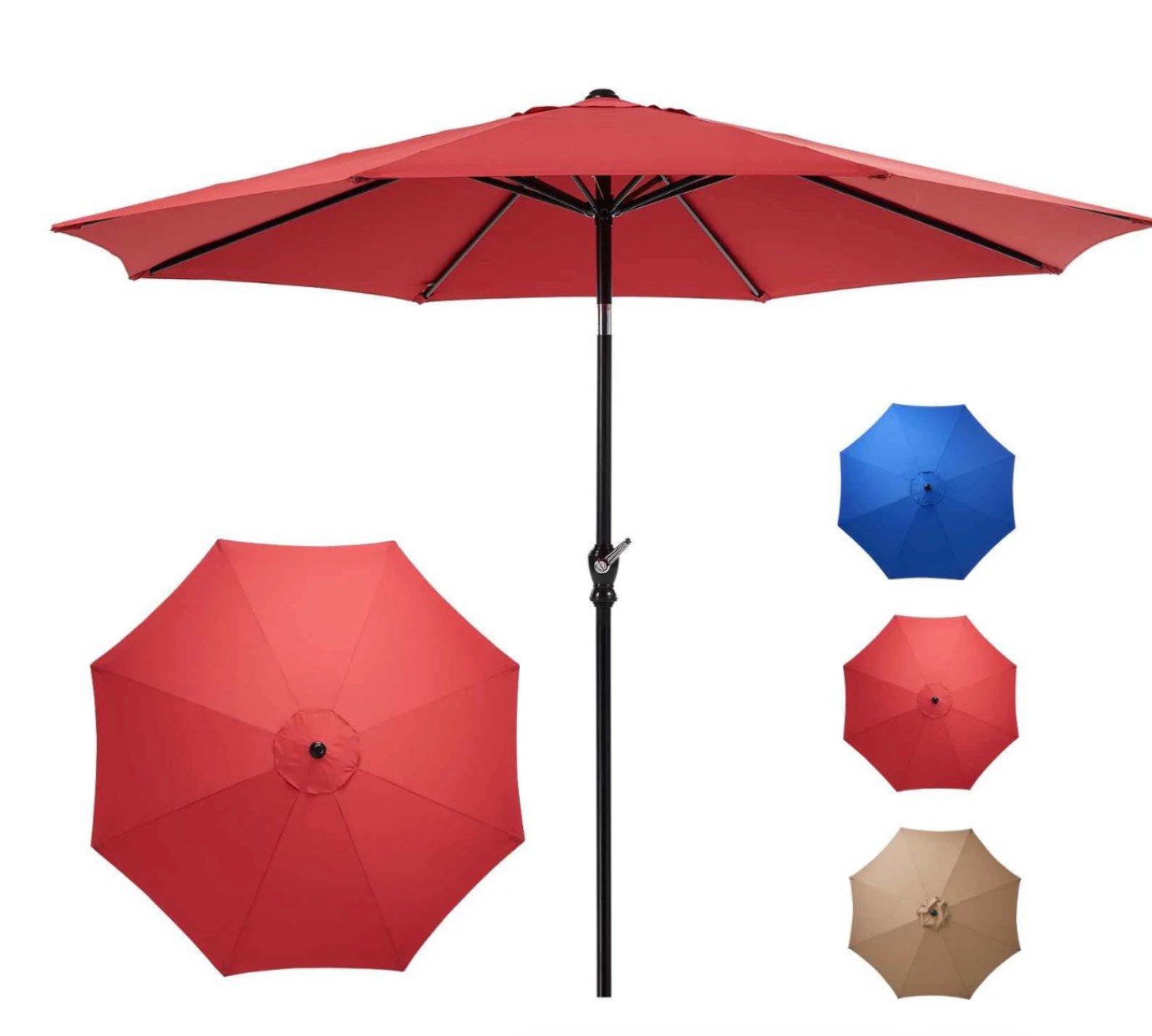 edx 9-ft outdoor patio umbrella with push button tilt and crank patio table market umbrella with 8 sturdy ribs uv protection waterproof for garden deck backyard pool red
