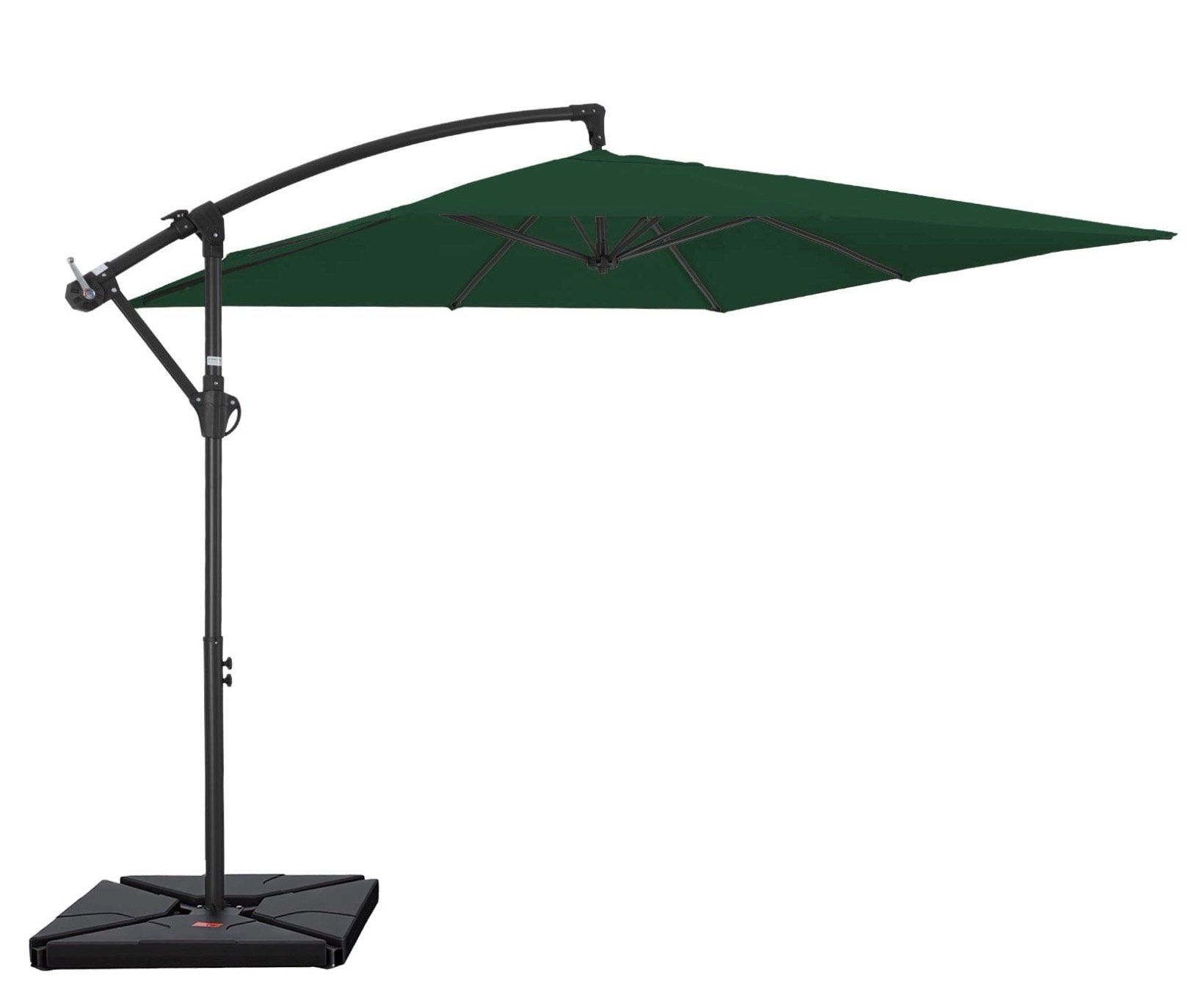 fundaze 8x8ft hanging cantilever patio umbrella with base  square outdoor sun shade with crank & tilt for garden  backyard  deck green