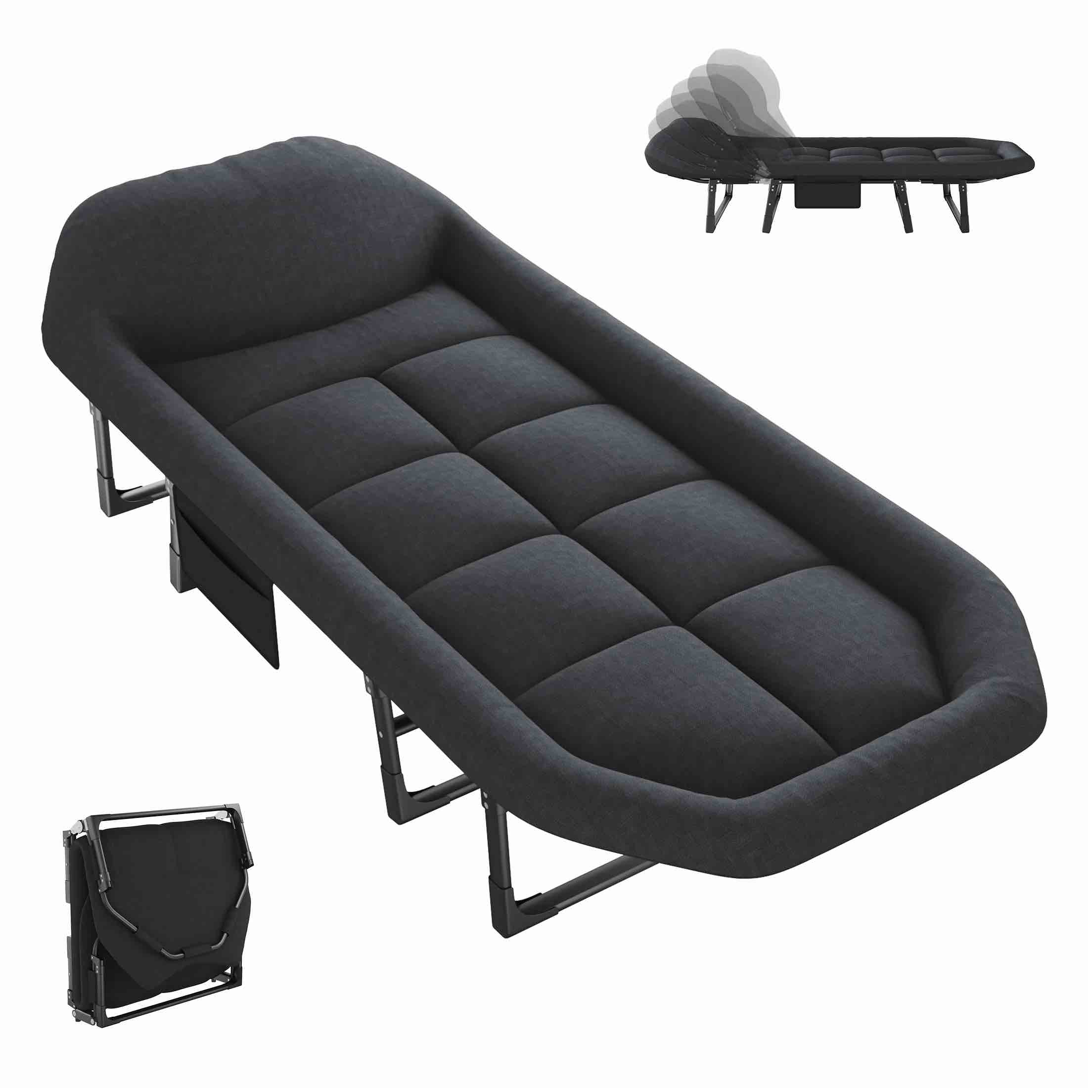 jioabl folding camping cot for adults with headrest & mattress 71 inch portable sleeping bed for camping travel black