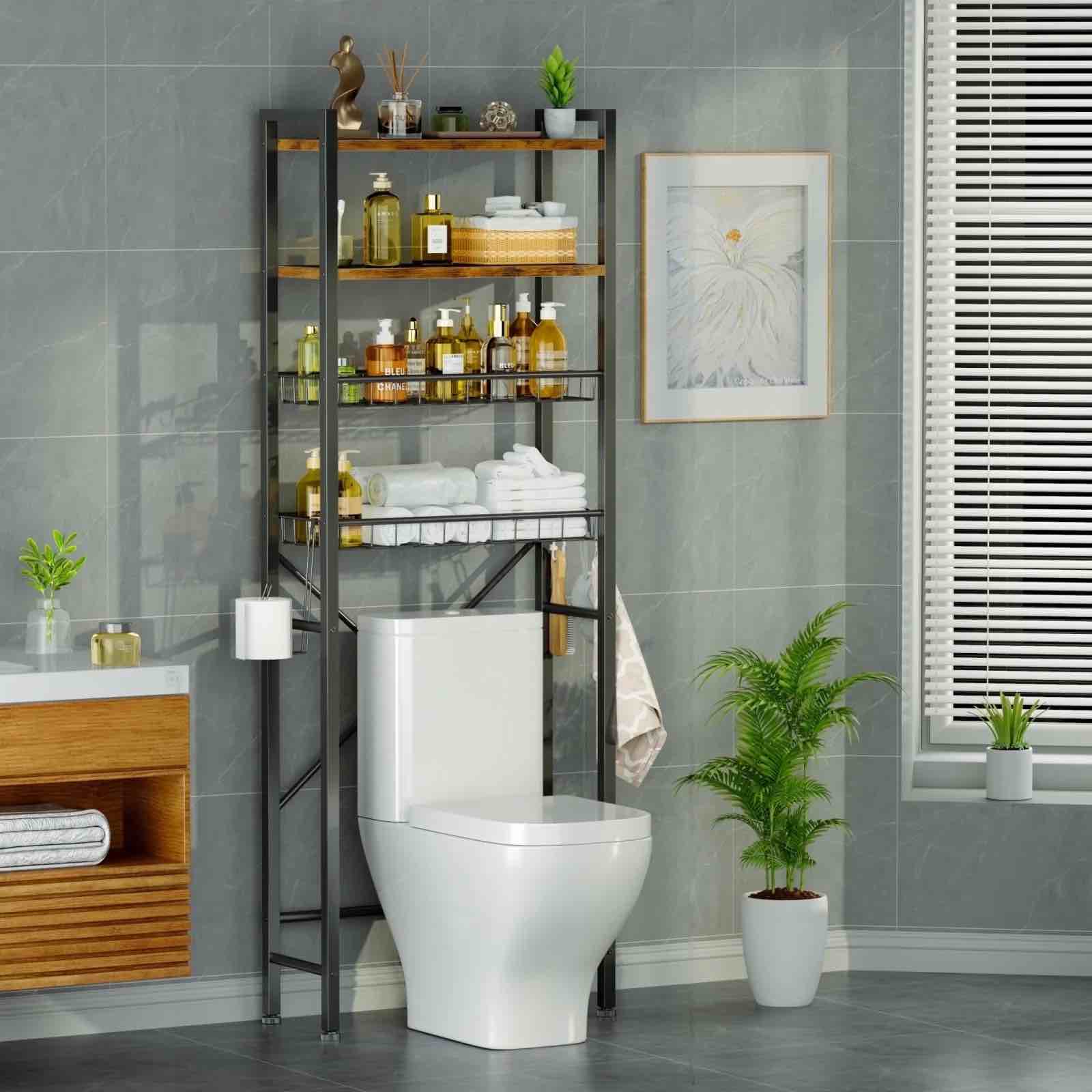 capri 4-tier over-the-toilet storage shelf, bathroom organizer shelf over toilet, freestanding space saver rack with adjustable
