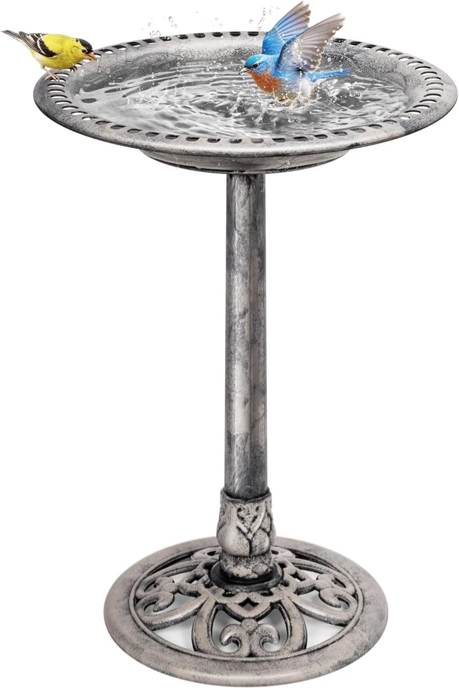 specstar bird bath  28 inch height polyresin lightweight antique outdoor garden birdbath gray