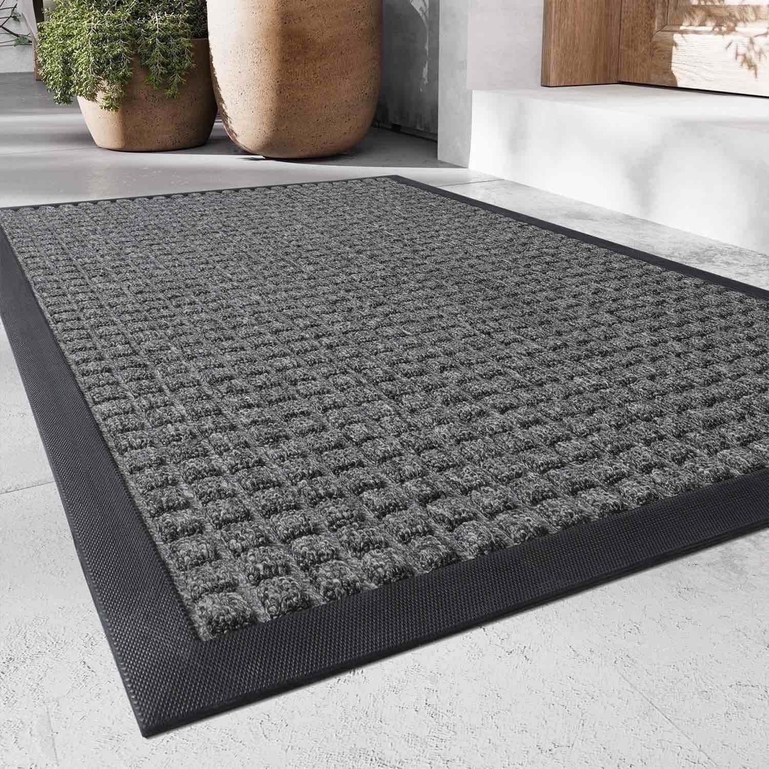 sixhome outdoor mat non slip doormat 24 x35.5 front door mat outside absorbent rubber welcome mat low profile dirt trapper indoor outdoor doormat thicken checker entryway rug floor mat gray