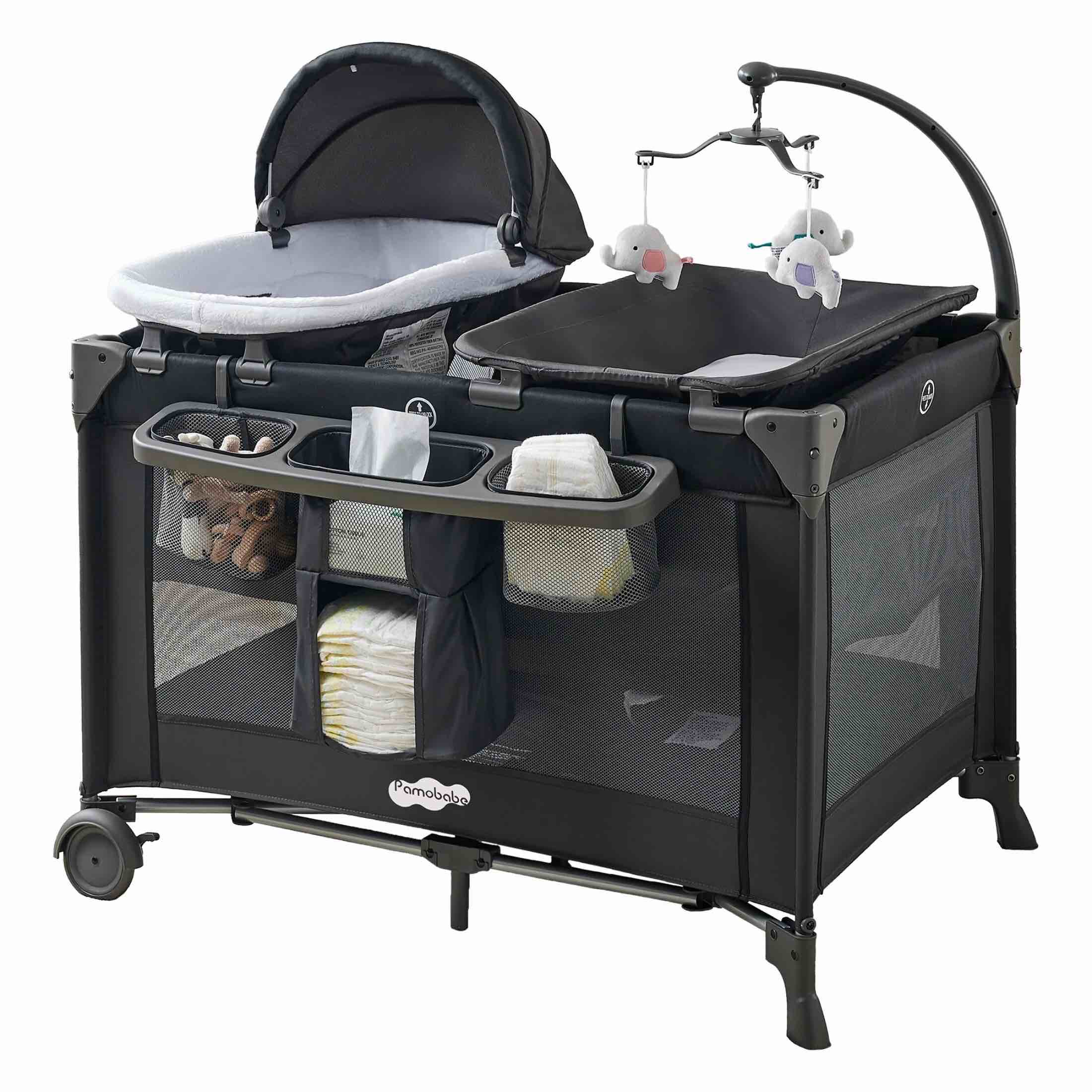 pamo babe 4-in-1 baby playard with bassinet & changing table for newborn