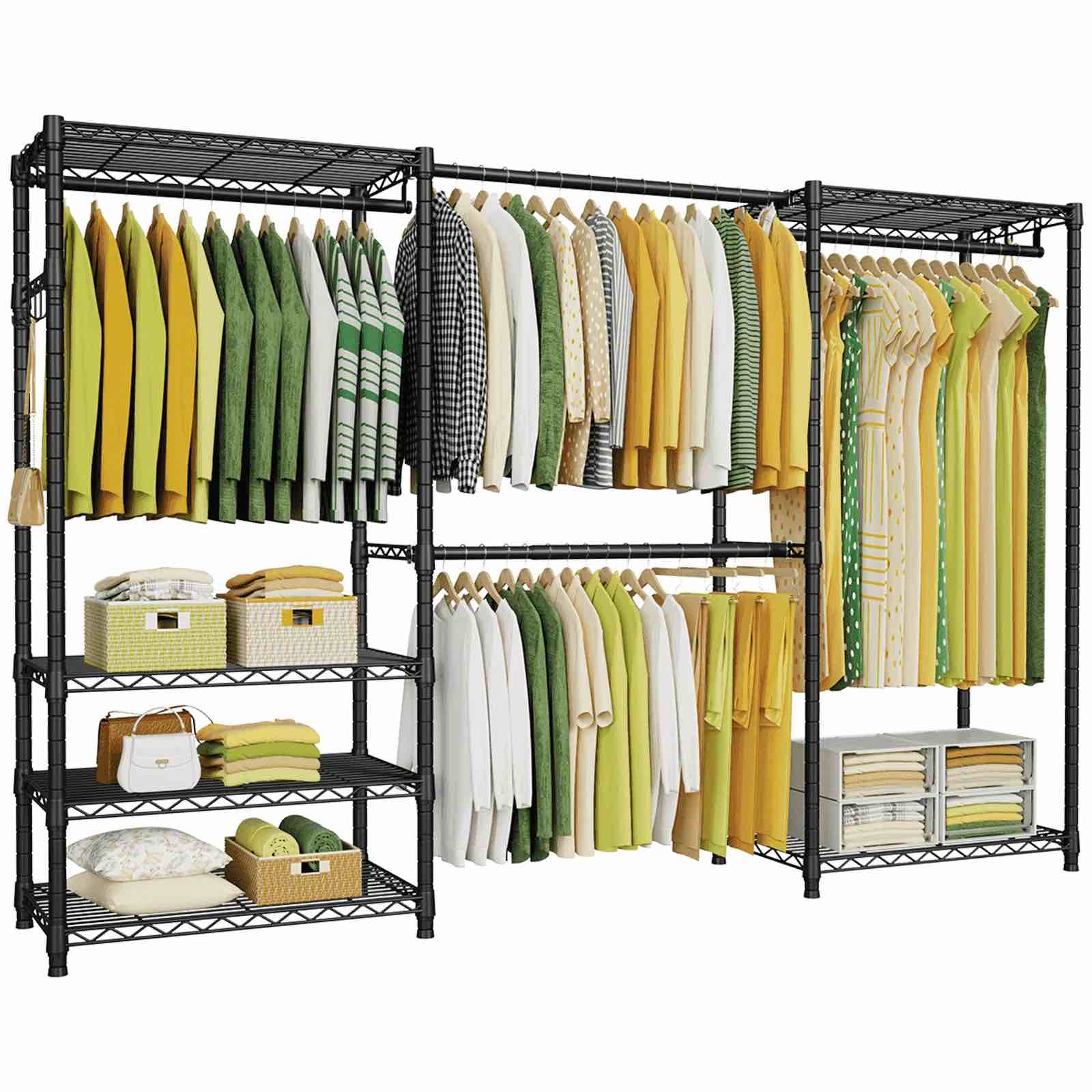 ulif e1 max heavy duty closet garment rack adjustable metal freestanding expandable clothing storage with 4 hanger rods easy to assemble wardrobe blcak