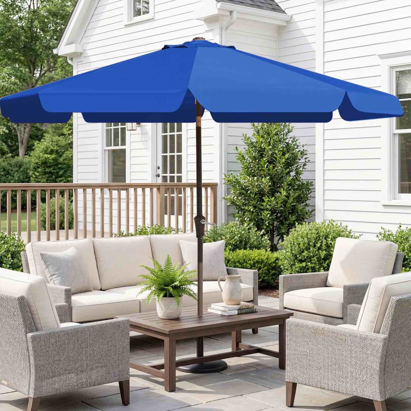 fundaze 10ft outdoor patio umbrella with tilt & crank, heavy duty round sun umbrella for garden, poolside, deck, backyard?royal blue