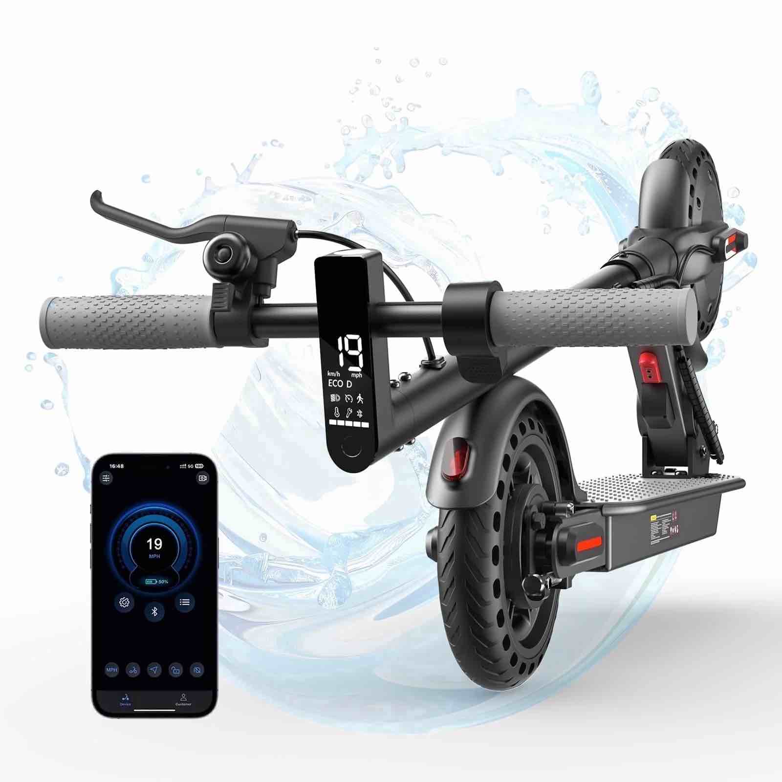 iscooter foldable electric scooter for teen adult 500w peak 19miles 8.5 solid tires commuter e-scooter with app & cruise control