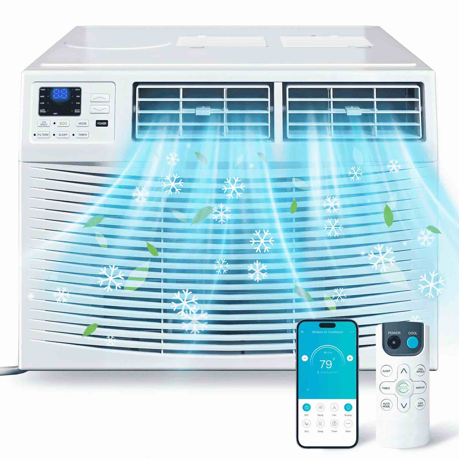 window air conditioner 8000 btu with smart app & remote covers up to 350 sq.ft quiet 50db energy saving 6 modes