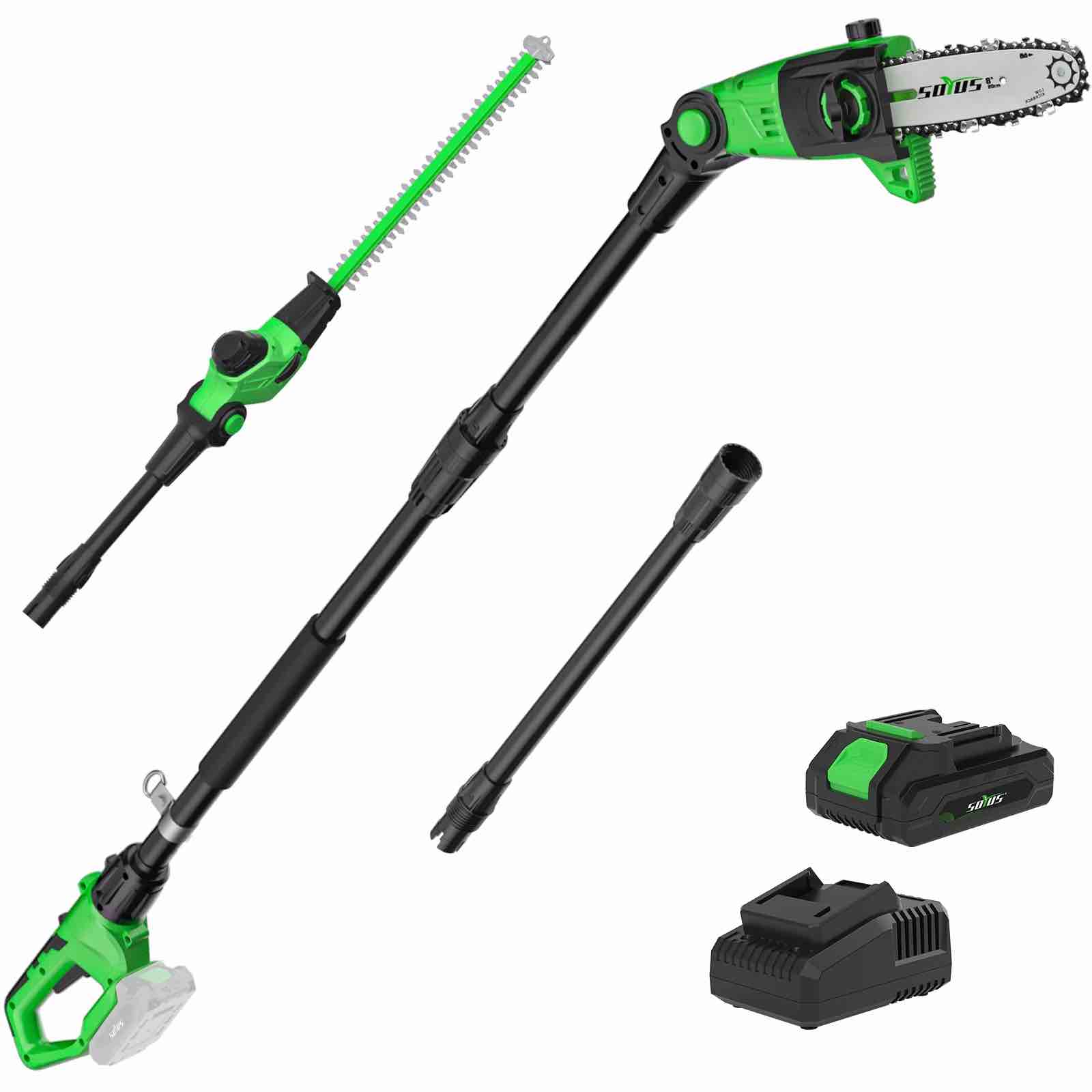 Condition photo showing Good Condition for soyus pole saw 8-inch cordless 15-foot max reach electric pole saw for tree trimming 16ft/s speed auto oiling multi-angle pole chainsaw with 2.0ah battery & charger