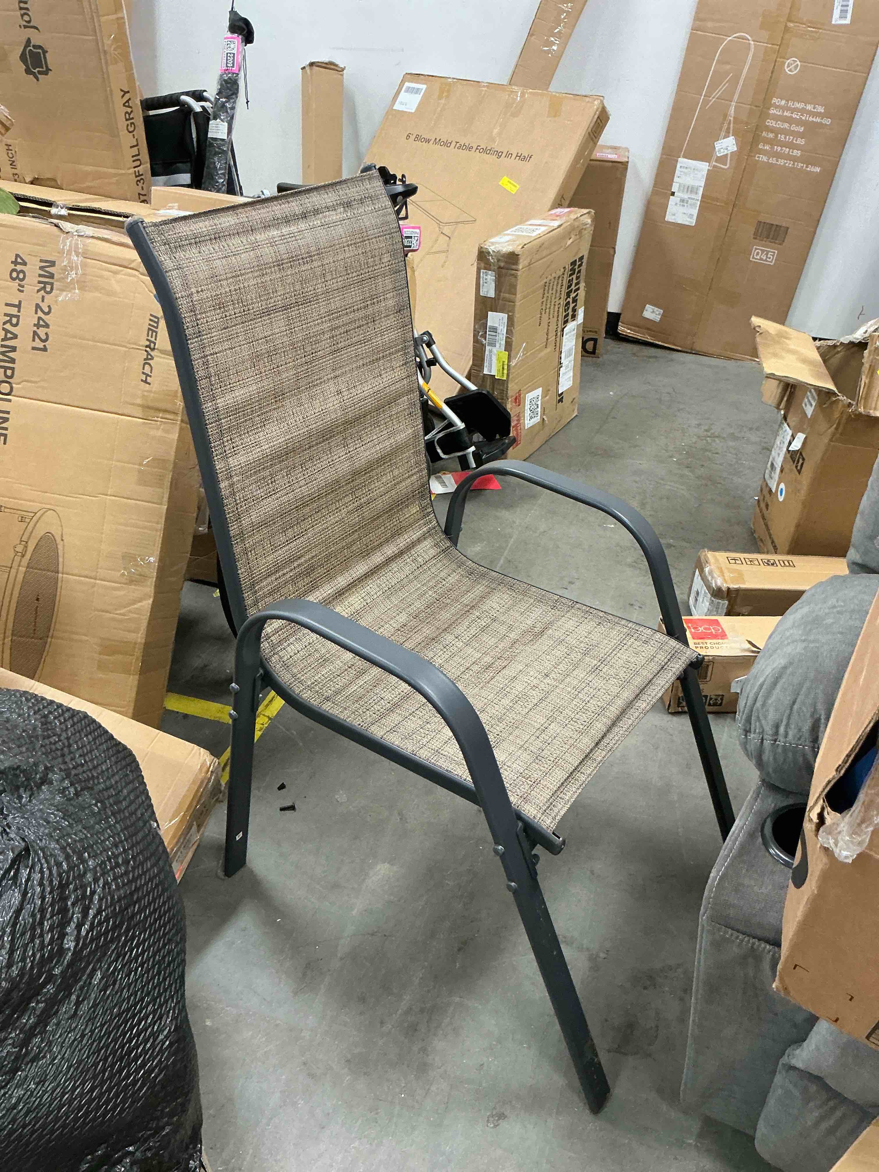 Condition photo showing Good Condition for summit living 4-piece textilene patio dining chairs for all weather, heavy duty outdoor stackable chairs, grayish-brown