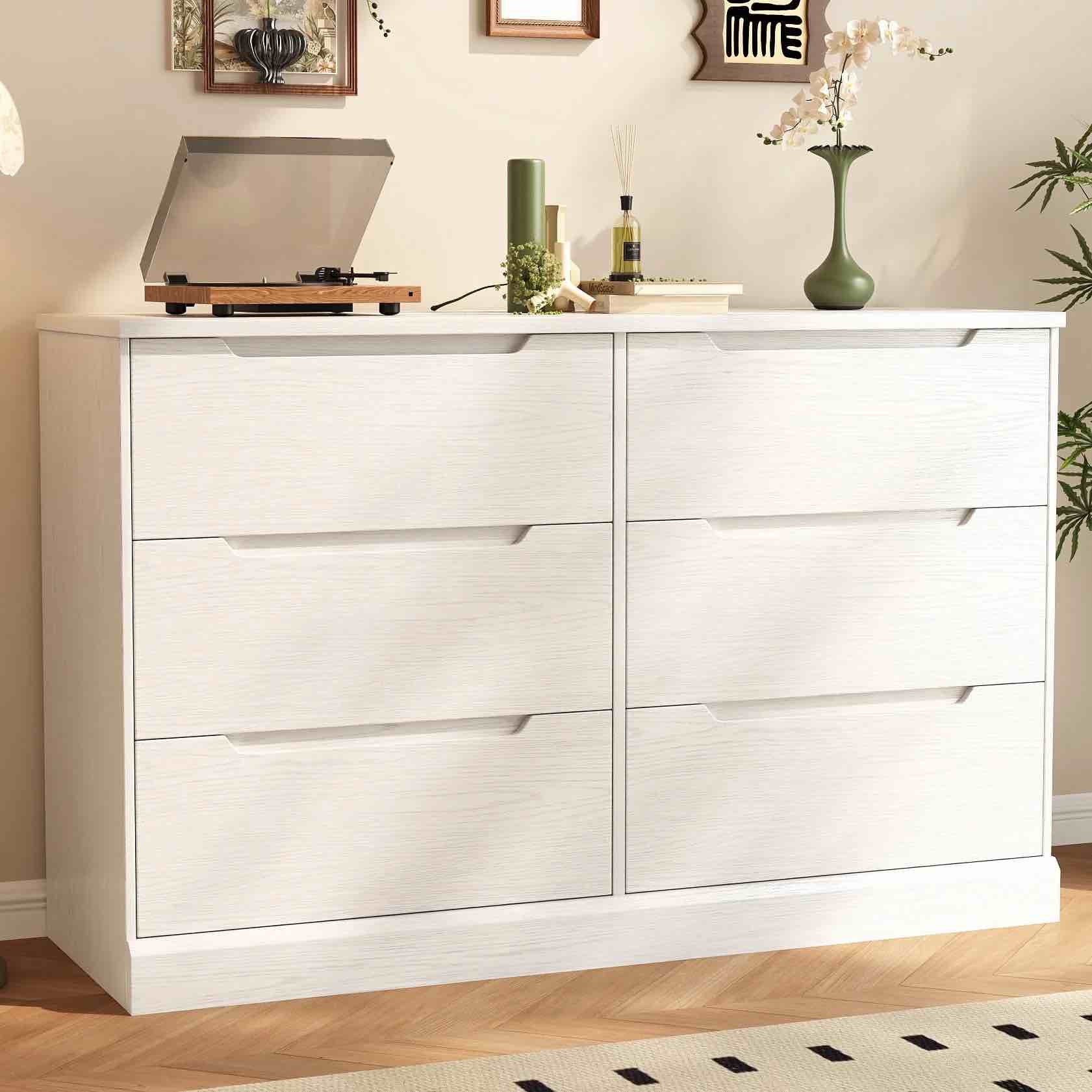 6 drawer dresser, wood chest of drawers for bedroom, white modern storage cabinet dresser organizer unit for living room, closet