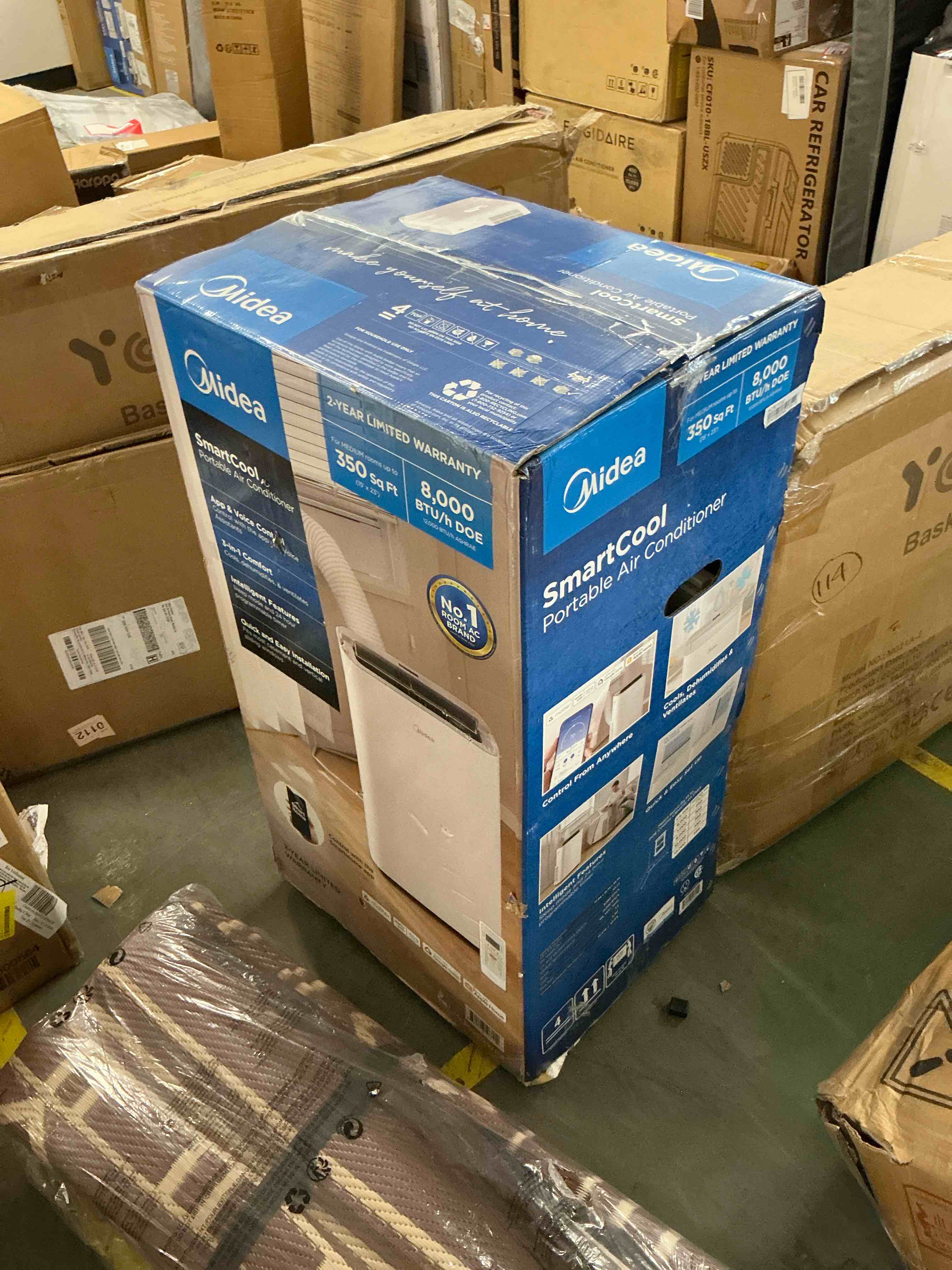 Condition photo showing Good Condition for 8,000 btu portable air conditioner cools 350 sq. ft. with wi-fi and dehumidifier with remote in white
