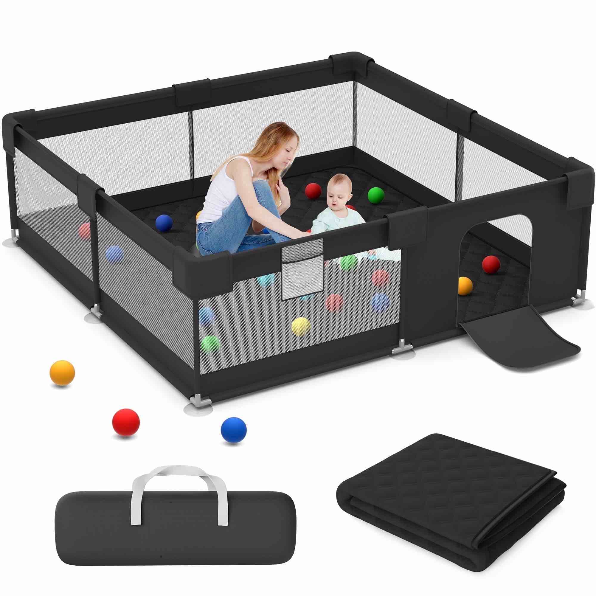 babyeap baby playpen with mat,50"x50"play pen for babies and toddlers,play yard with gate for indoor outdoor,black