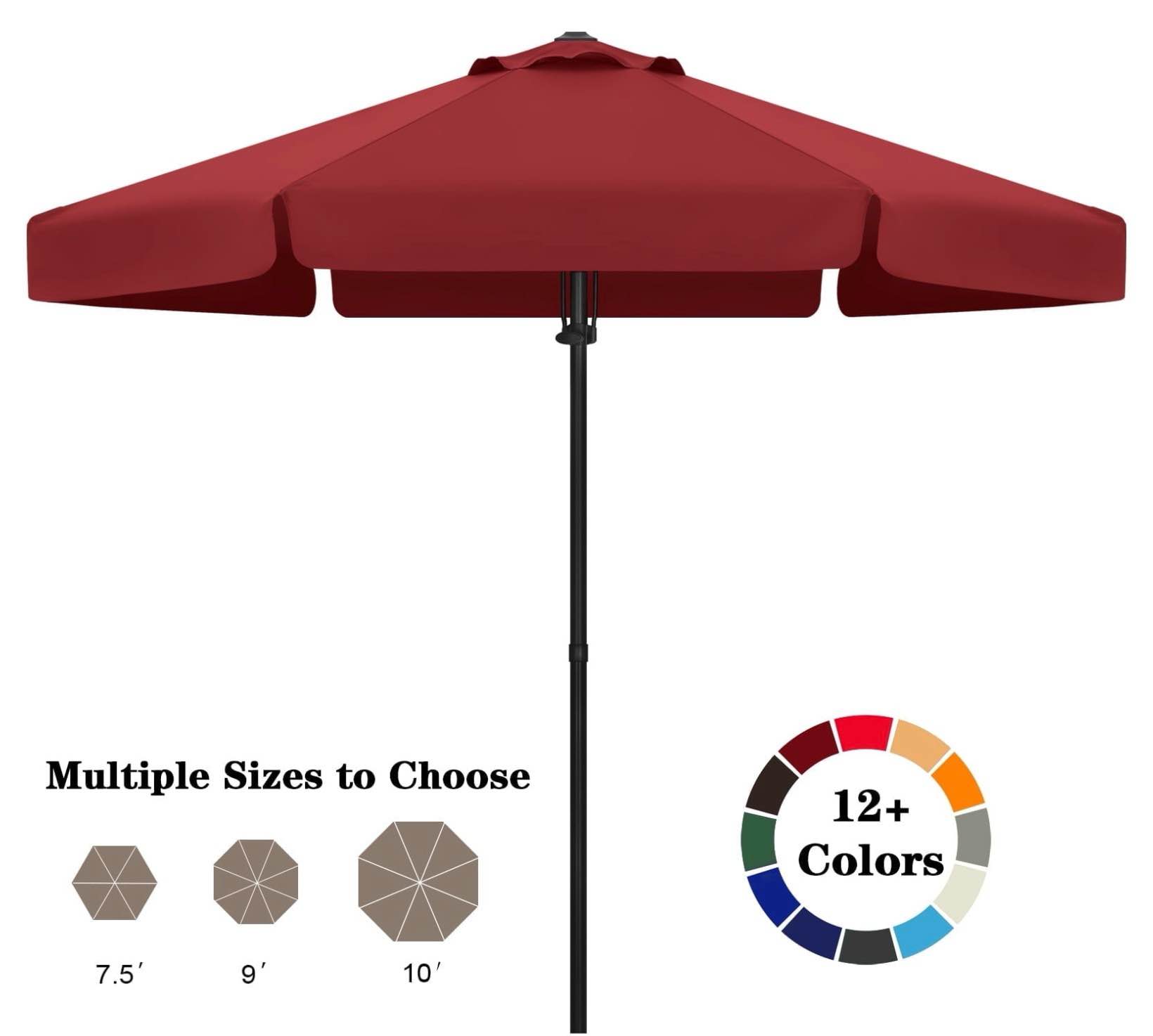 abccanopy 10ft outdoor market hand push patio umbrella with hanging edge 12+colors burgundy