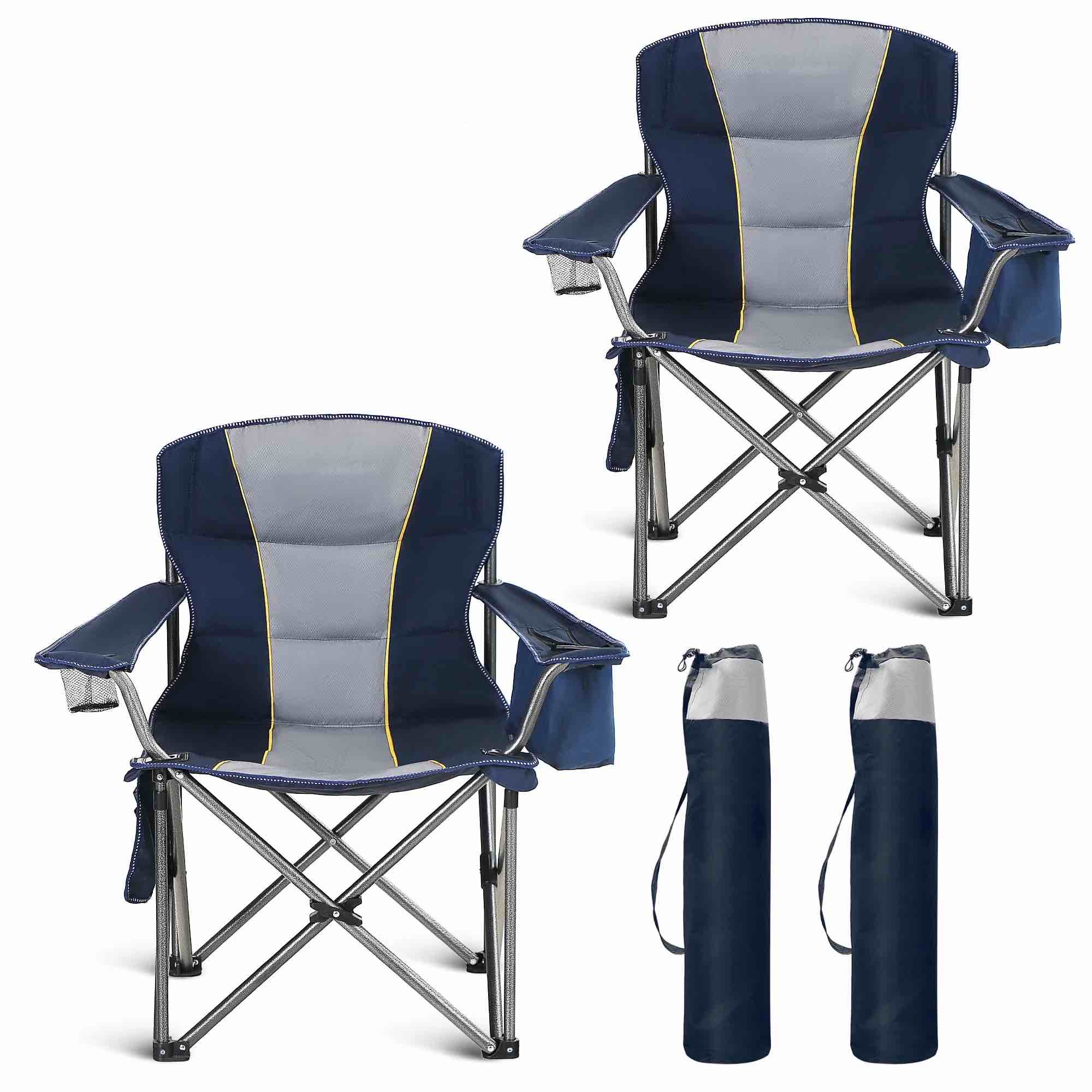sophia & william 2 pack oversized camping chair heavy-duty steel frame supports 450lbs, foldable outdoor lawn chair with cup holder for backyard & camping, blue