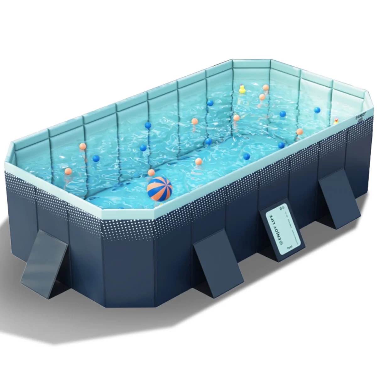hurber foldable swimming pool large non-inflatable adults kiddie outdoor pools blue 113 x 66 x 20