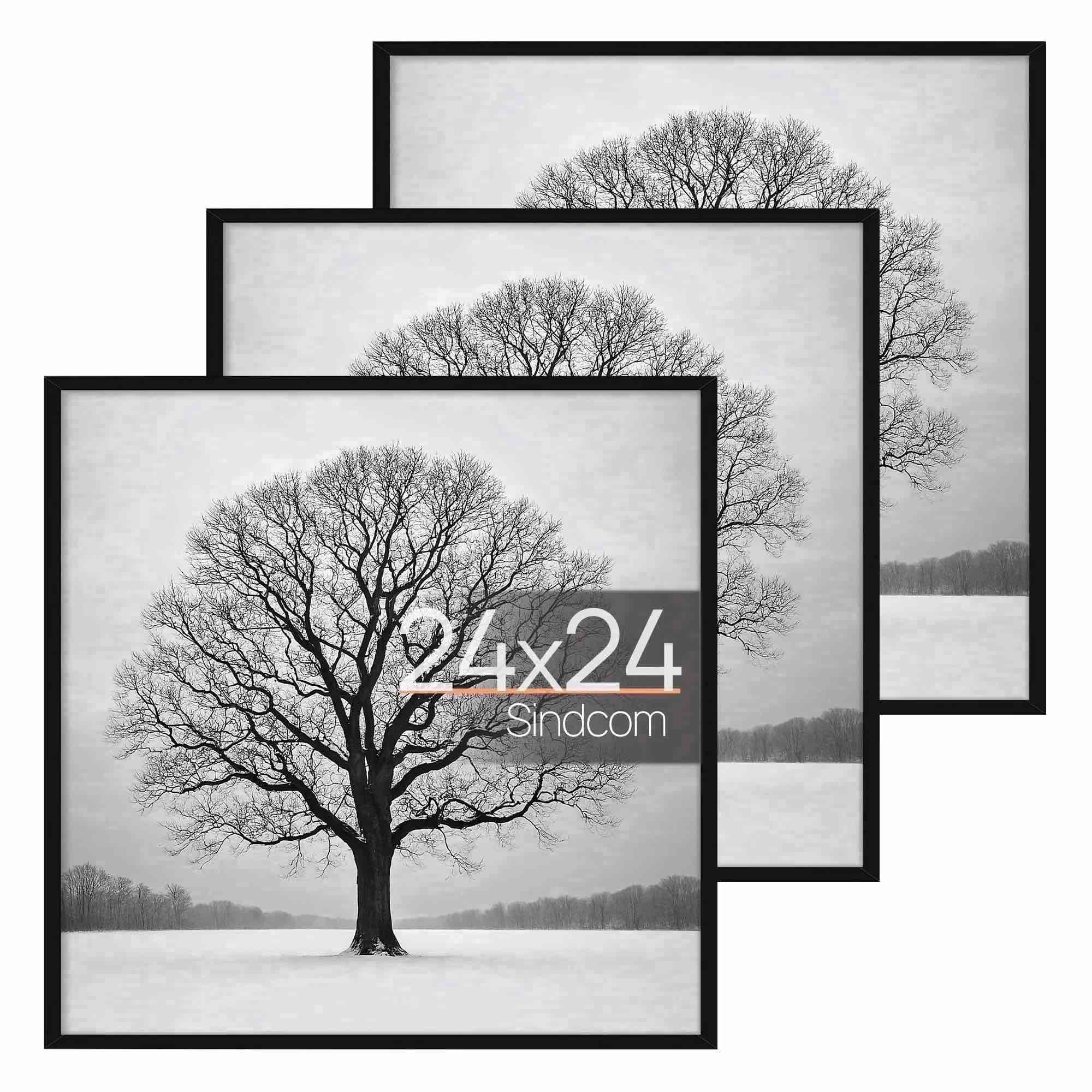 sindcom 24x24 picture frames gallery wall poster frames set of 3 black display pictures 11×14 12×12 16×24 18×24 with mat or 24x24 without mat