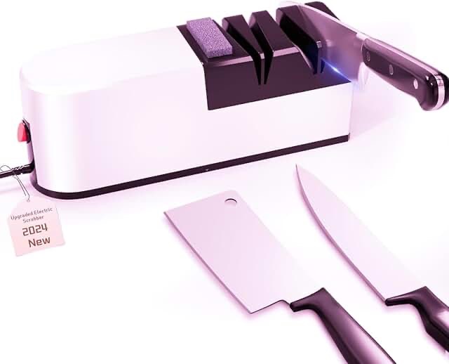 Electric knife sharpener, 5 in 1 knife sharpening system with straight blade, professional diamond k